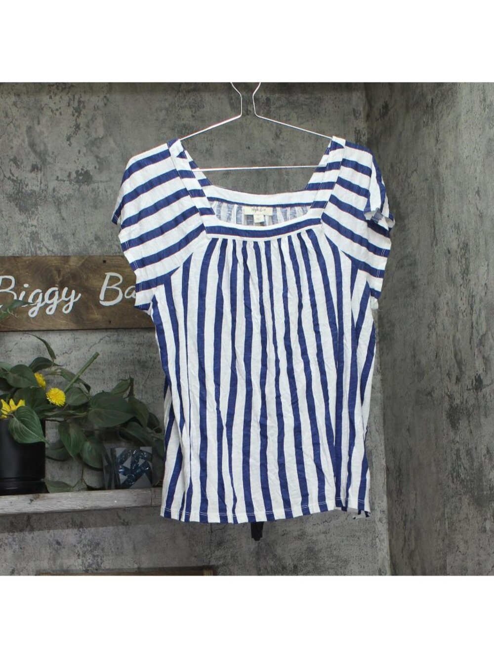 Style & Co. Square Neck Lightweight Striped Shirt Top Royal Blue / White XL